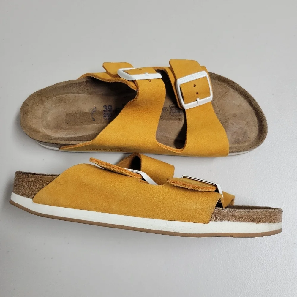 Birkenstock Arizona Soft Footbed Leather Sandals In Softy Orange Size 39. - Picture 3 of 11
